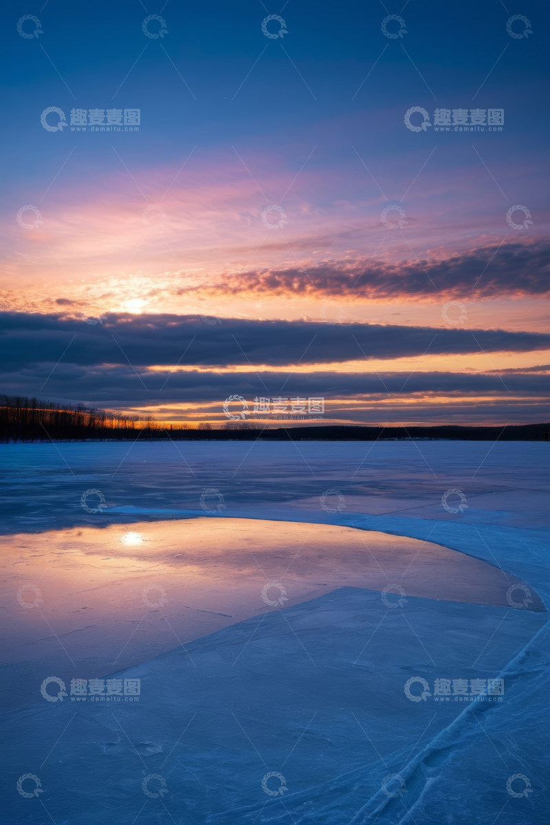 高清大图下载【趣麦麦图】冰面之上的绚丽日出景象