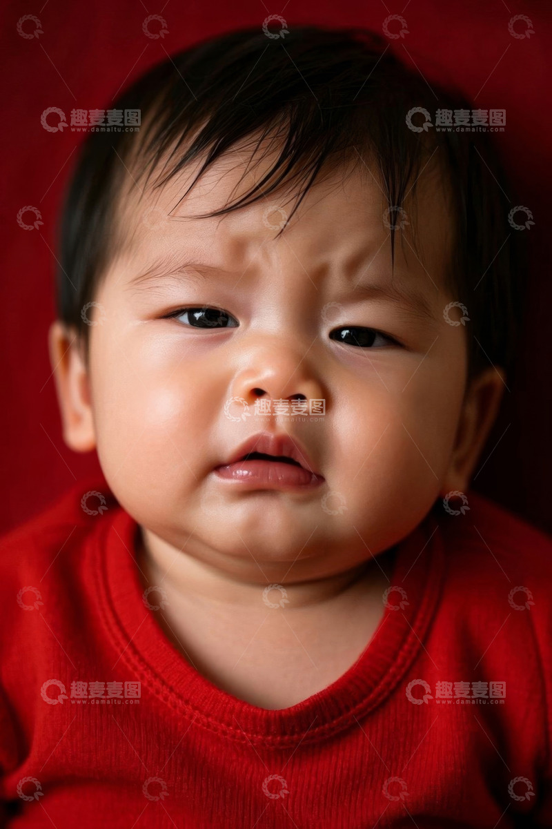 高清大图下载【趣麦麦图】穿着红色衣服的婴儿特写肖像