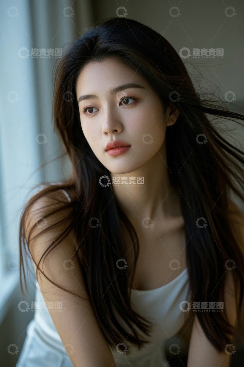 高清大图下载【趣麦麦图】侧颜长发女子写真照片