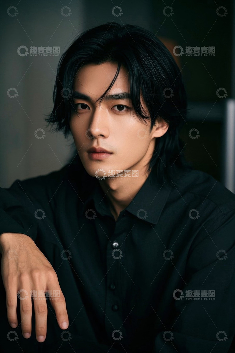 高清大图下载【趣麦麦图】年轻男子黑色衬衫写真