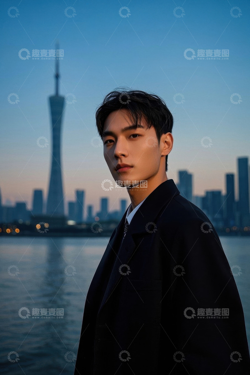 高清大图下载【趣麦麦图】都市夜景中西装男士侧颜照