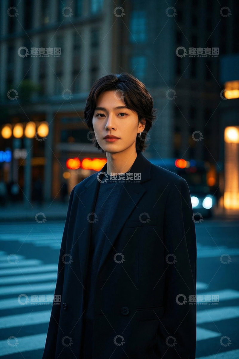 高清大图下载【趣麦麦图】夜晚都市背景下时尚男士写真