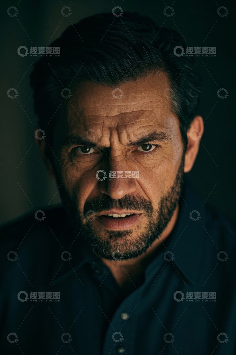 高清大图下载【趣麦麦图】怒目而视的中年男子特写