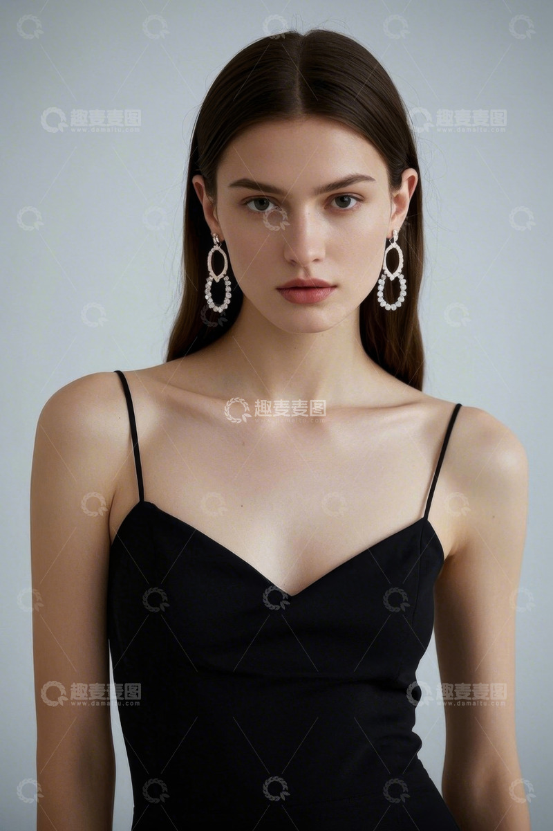 高清大图下载【趣麦麦图】优雅女子身着黑色吊带裙