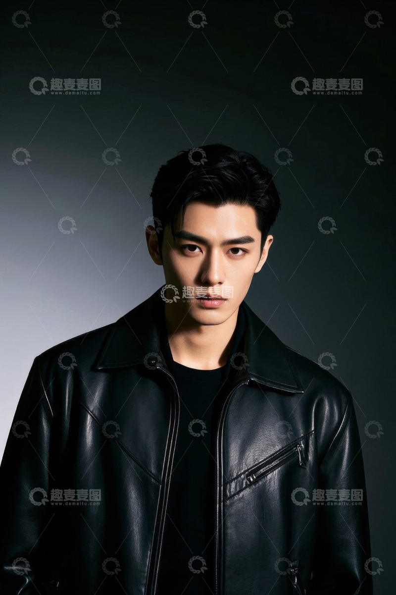 高清大图下载【趣麦麦图】黑衣男子眼神坚定凝视前方
