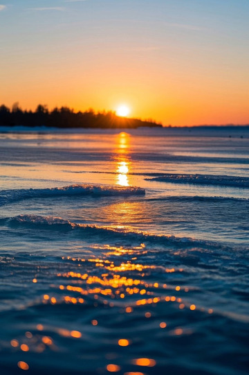 冰面夕阳自然景观