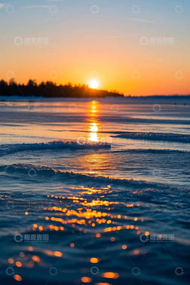 高清大图下载【趣麦麦图】冰面夕阳自然景观