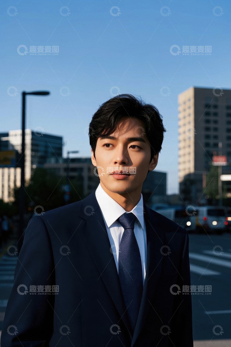 高清大图下载【趣麦麦图】都市阳光下西装革履的年轻男子