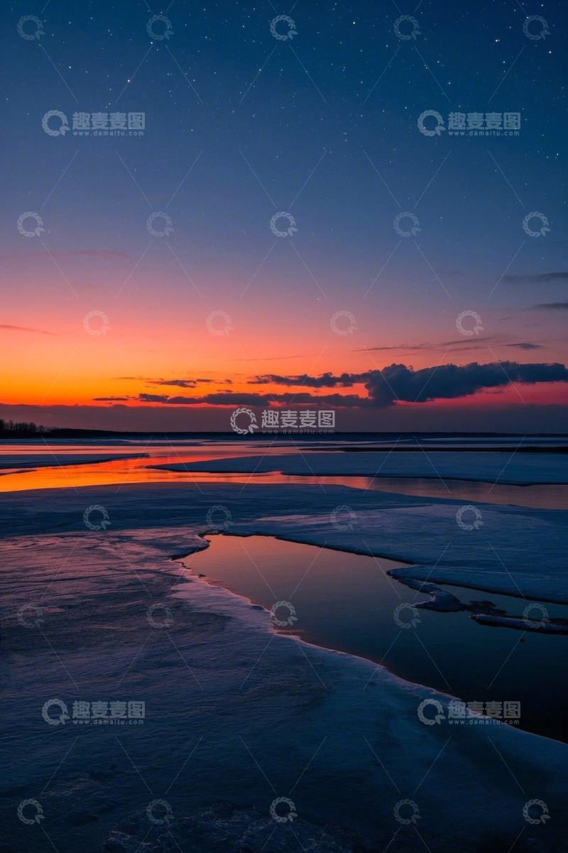 高清大图下载【趣麦麦图】冰面水域星空日落自然景观