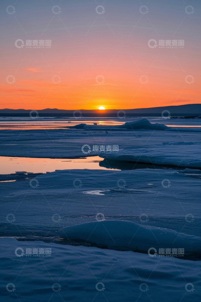 高清大图下载【趣麦麦图】冰面日出自然景观