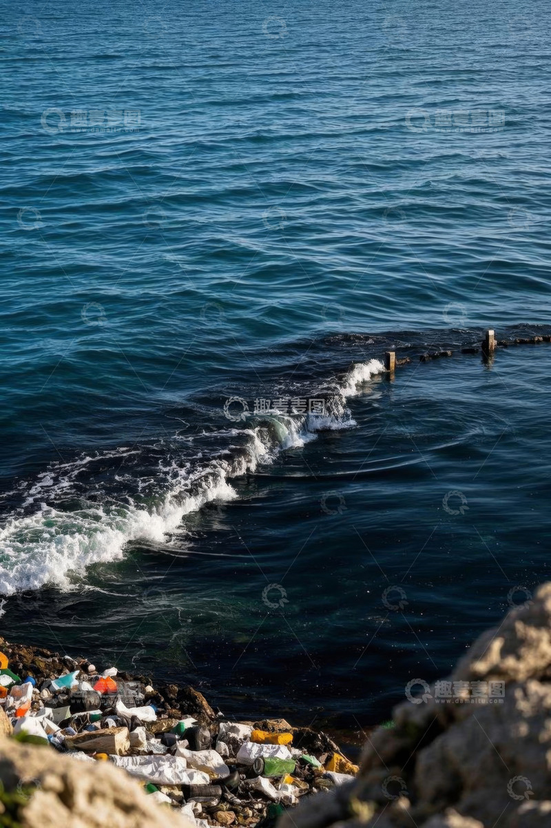 高清大图下载【趣麦麦图】海边垃圾堆积景象