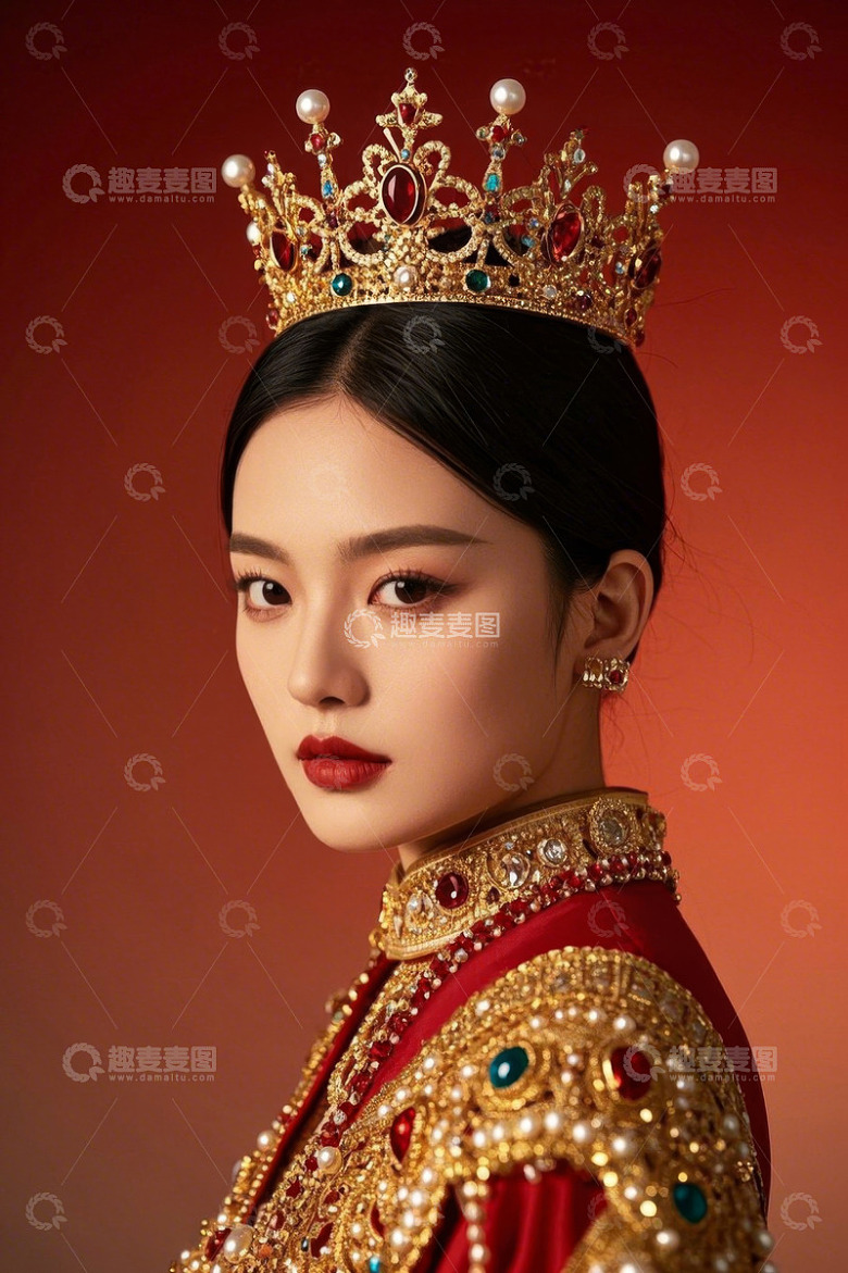 身着华服戴皇冠的年轻女子