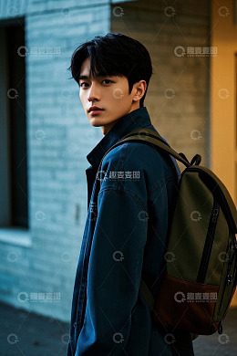 时尚型男侧身回眸街拍写真