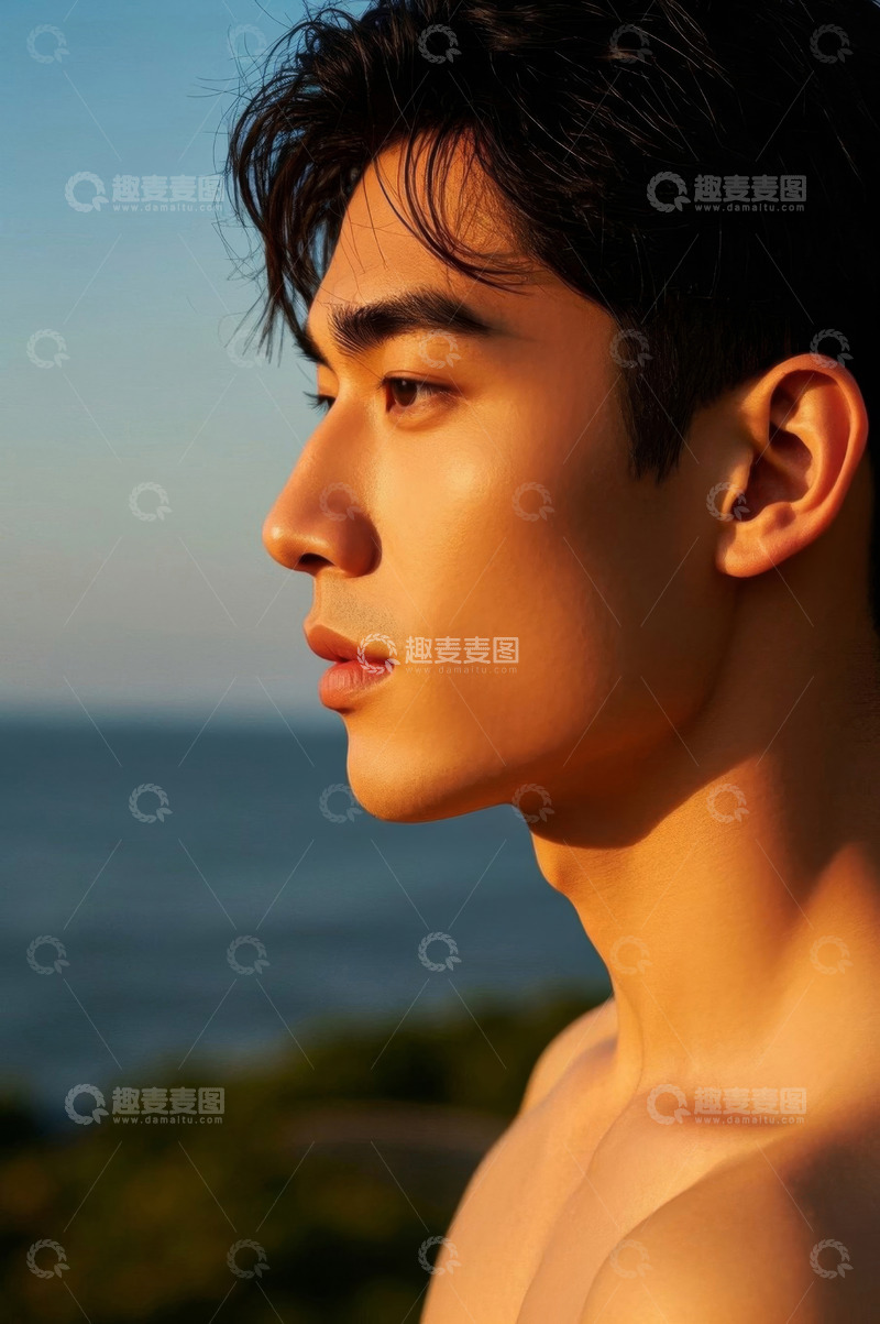 高清大图下载【趣麦麦图】阳光下的年轻男子侧颜照