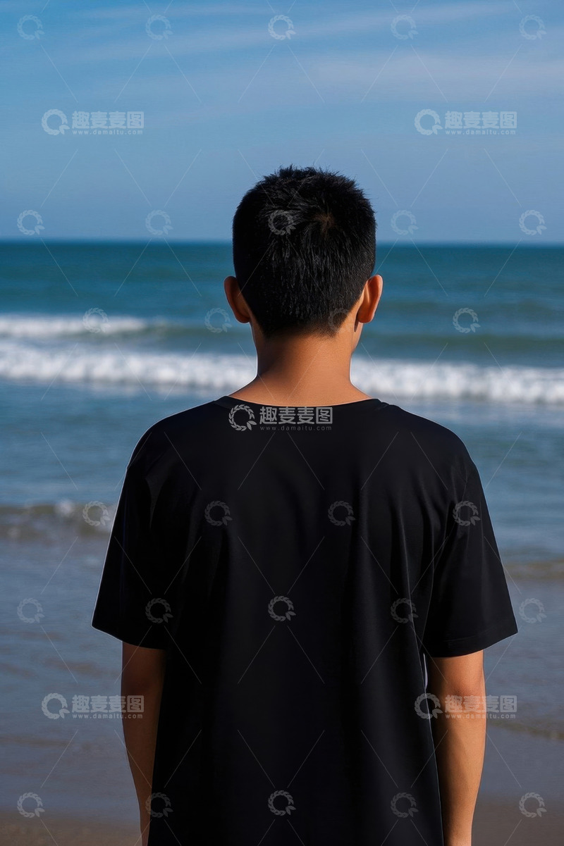 高清大图下载【趣麦麦图】少年背影眺望大海景色