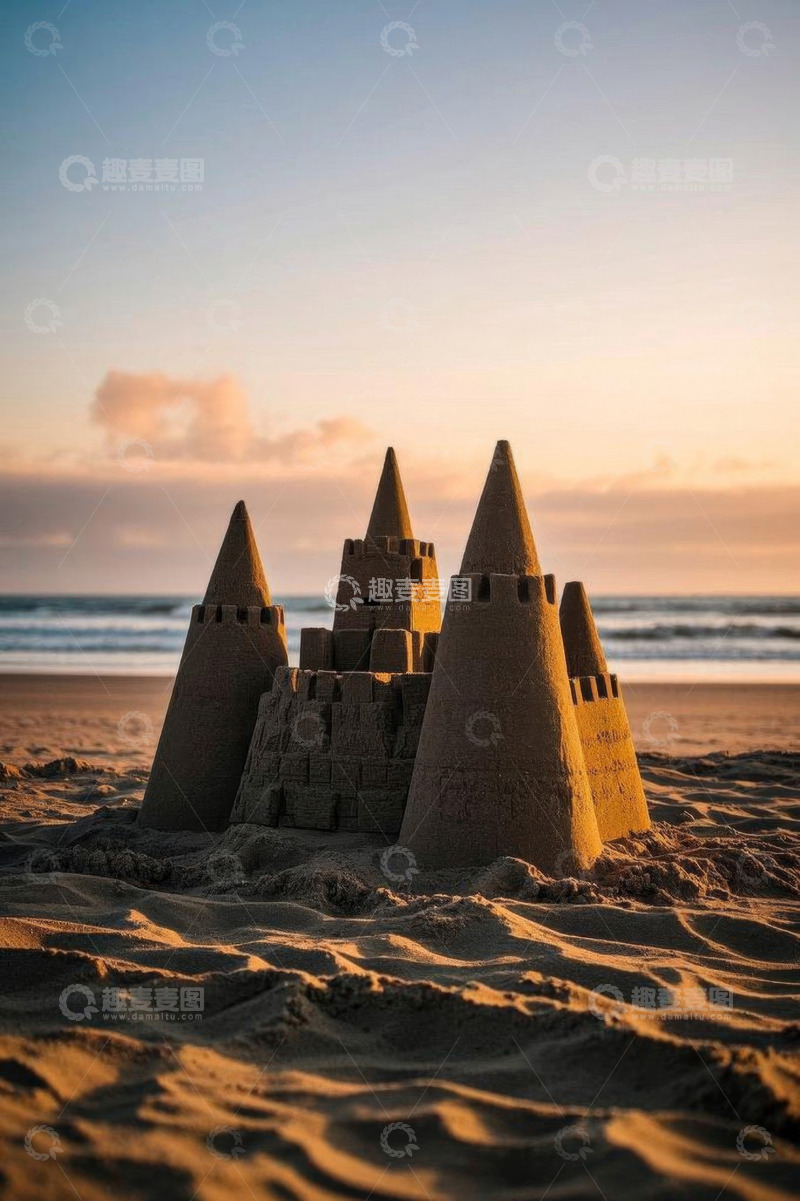 高清大图下载【趣麦麦图】海滩上的沙堡景观