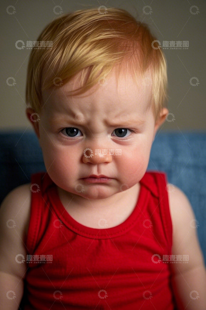 高清大图下载【趣麦麦图】生气的小婴儿穿着红色背心