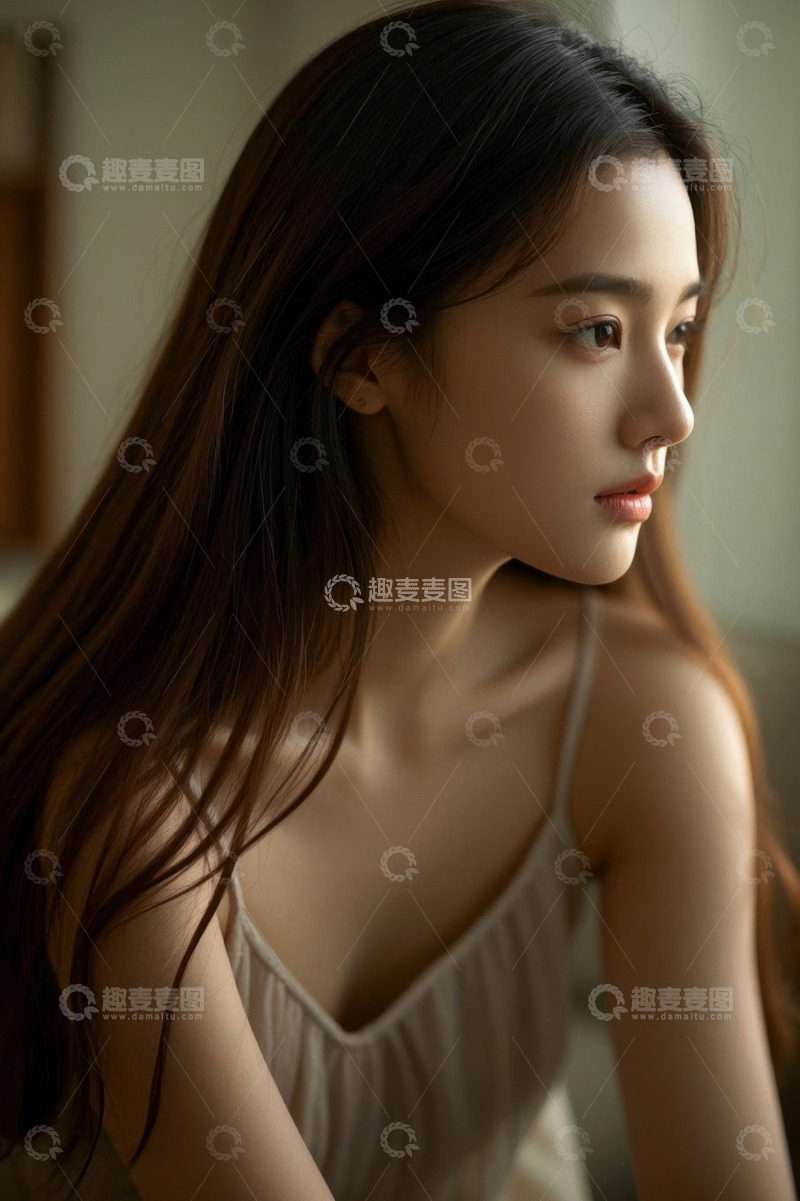 高清大图下载【趣麦麦图】侧颜清纯少女写真温柔恬静