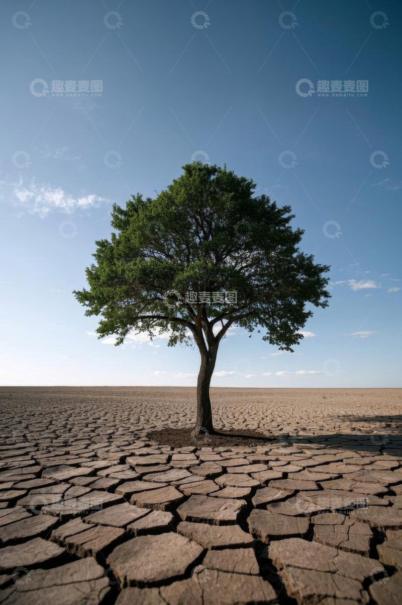 高清大图下载【趣麦麦图】干旱土地上的孤立绿树