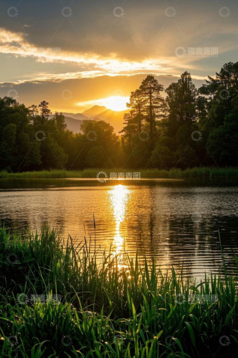 高清大图下载【趣麦麦图】湖畔日落自然风光