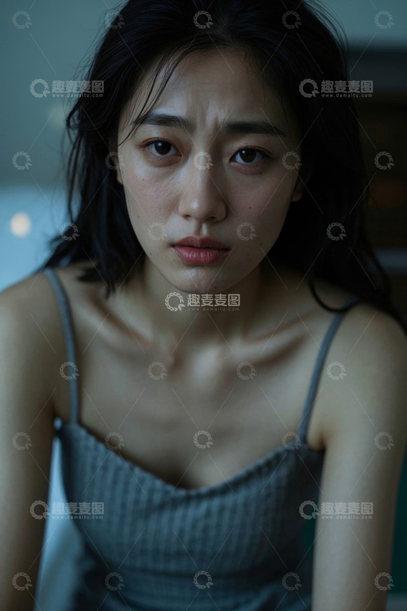 高清大图下载【趣麦麦图】忧郁眼神的年轻女子肖像