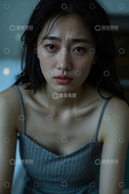 忧郁眼神的年轻女子肖像