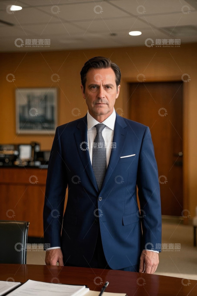 高清大图下载【趣麦麦图】西装革履男子严肃站立办公室内