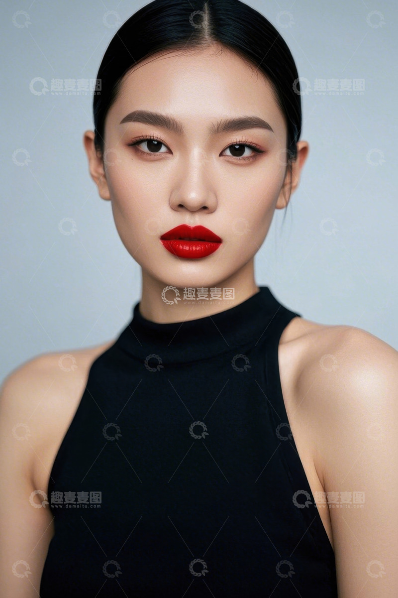 高清大图下载【趣麦麦图】红唇黑裙美女写真