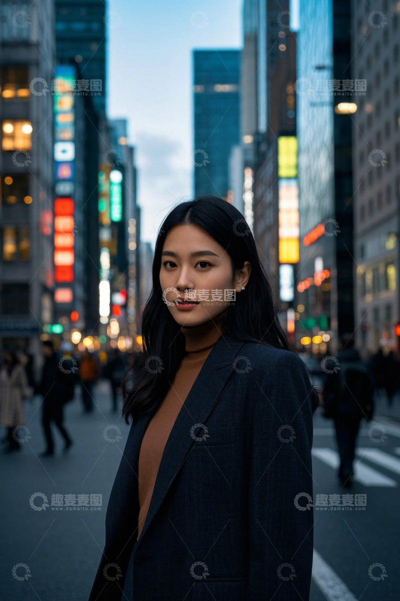 高清大图下载【趣麦麦图】都市丽人夜景街拍时尚女子