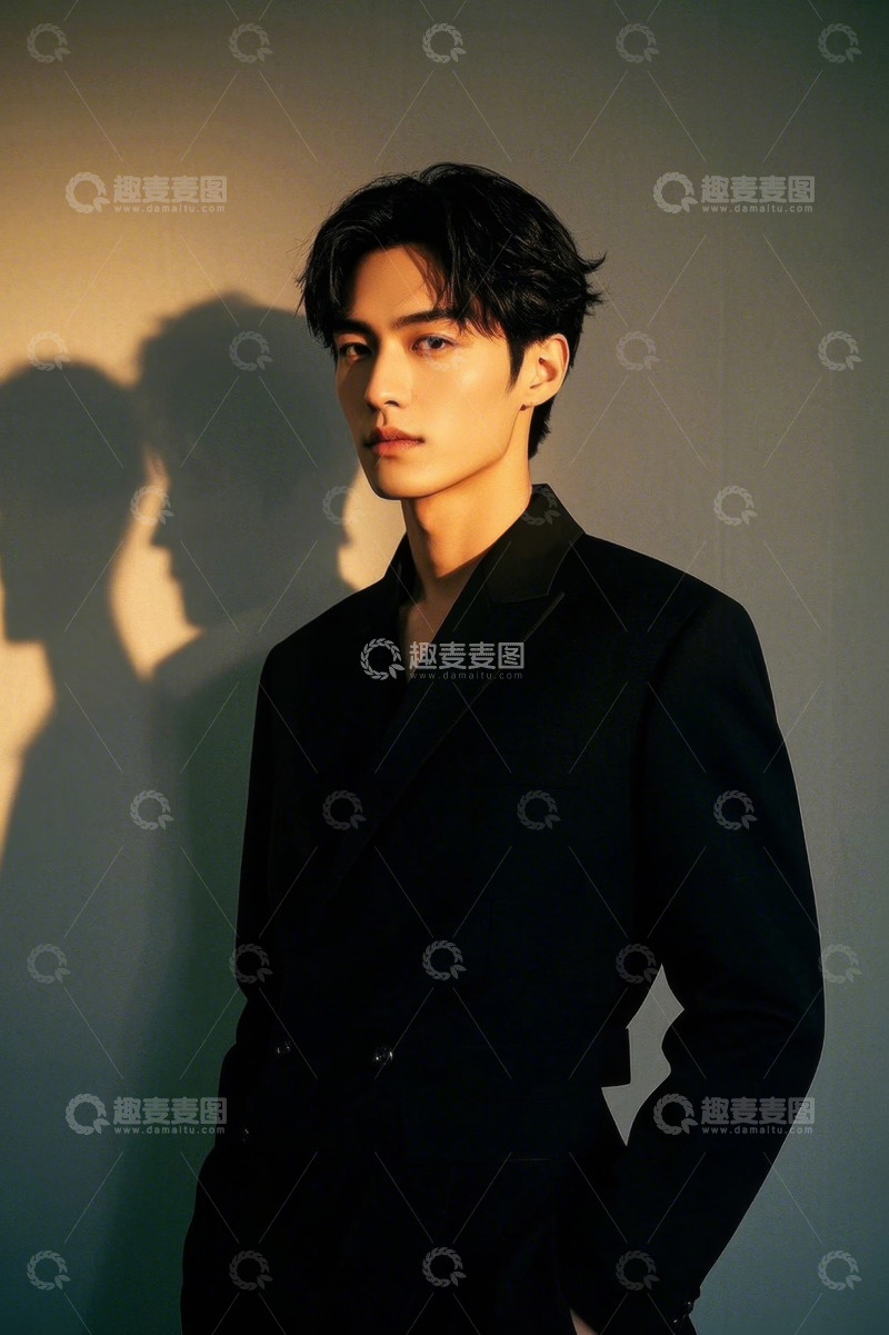 高清大图下载【趣麦麦图】阳光洒在黑衣男青年身上