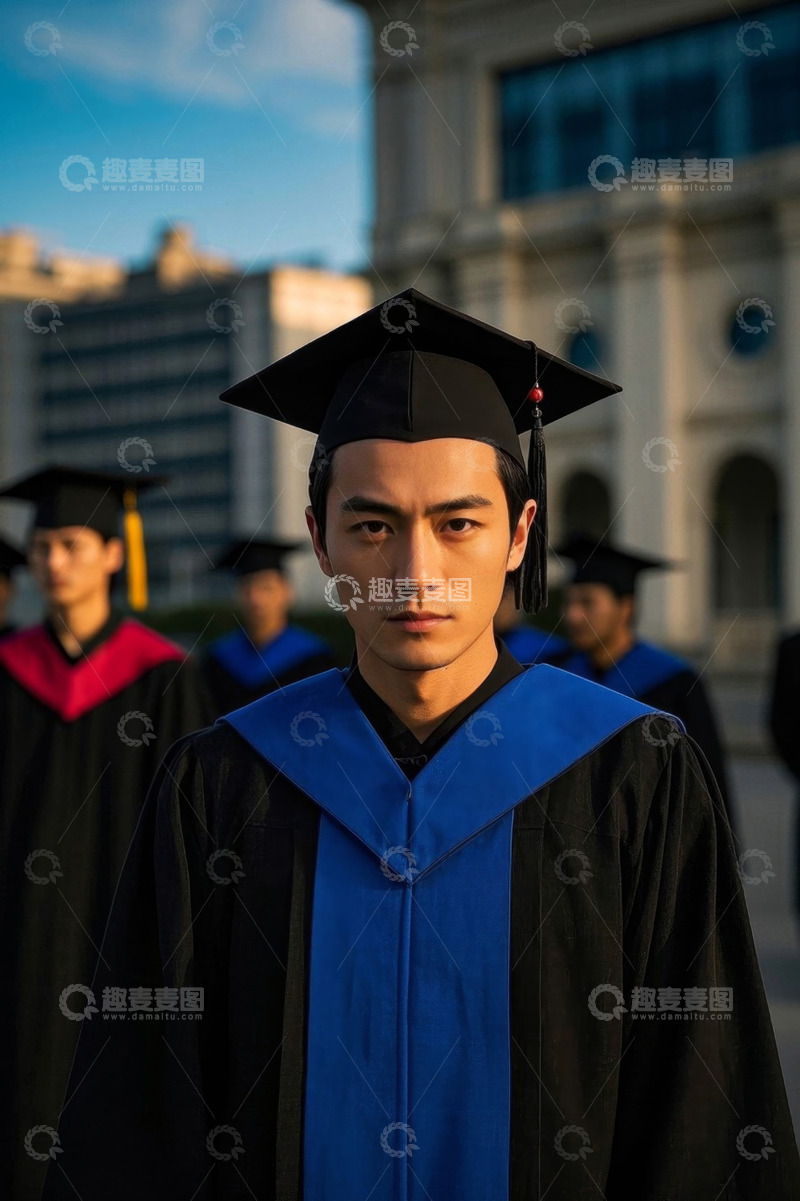 高清大图下载【趣麦麦图】毕业生身穿学位服凝视镜头