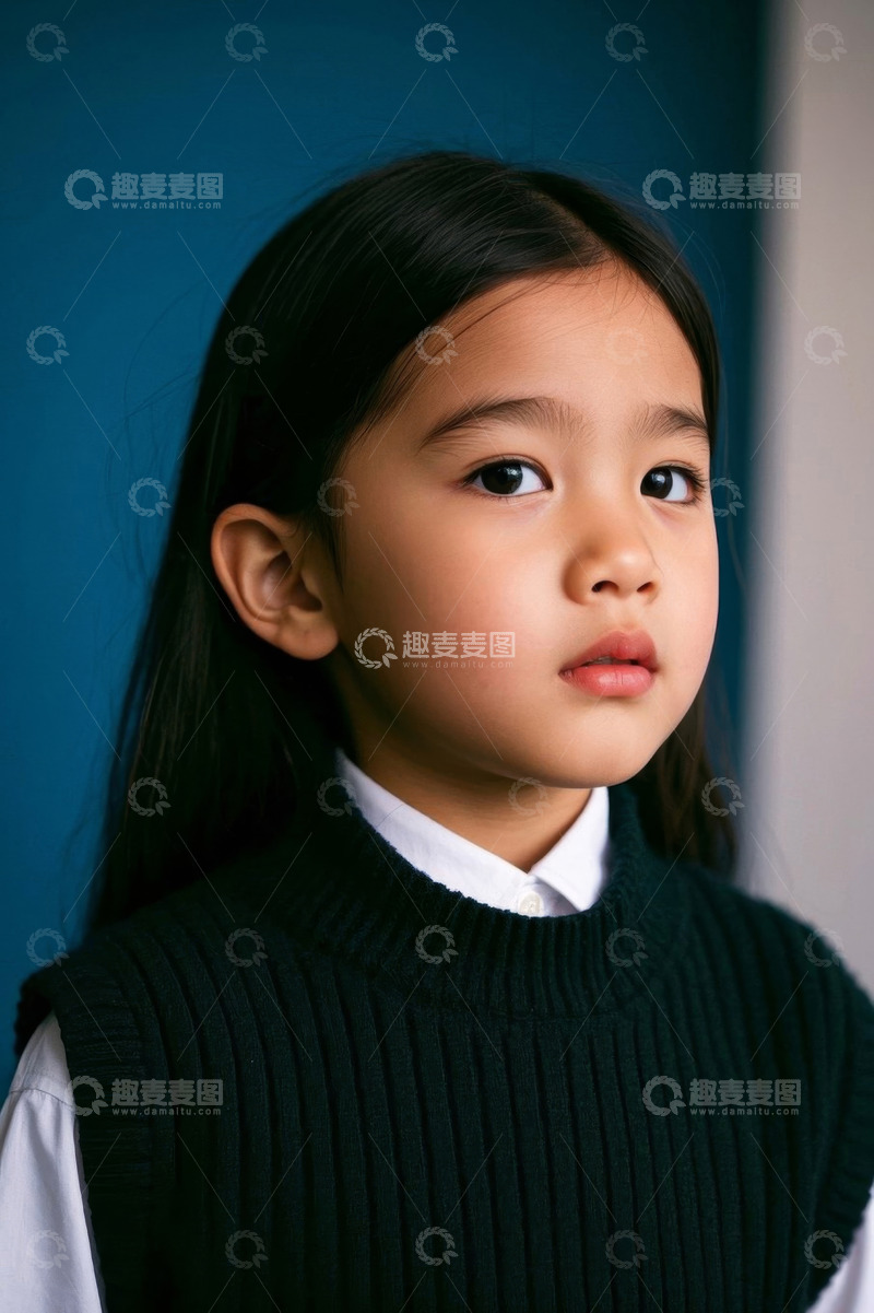 高清大图下载【趣麦麦图】女孩穿着黑色毛衣背心肖像