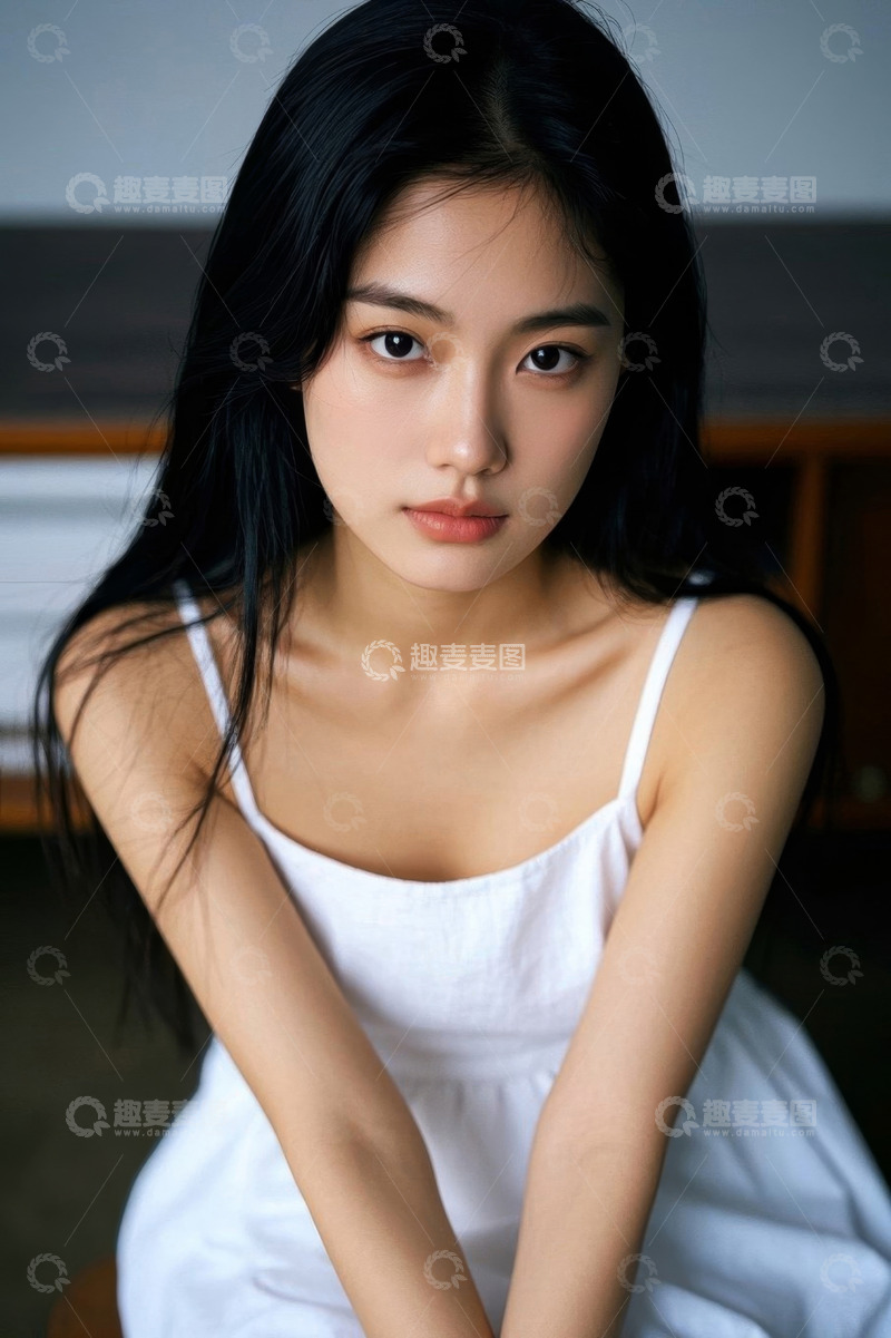 高清大图下载【趣麦麦图】清纯少女白色吊带裙写真