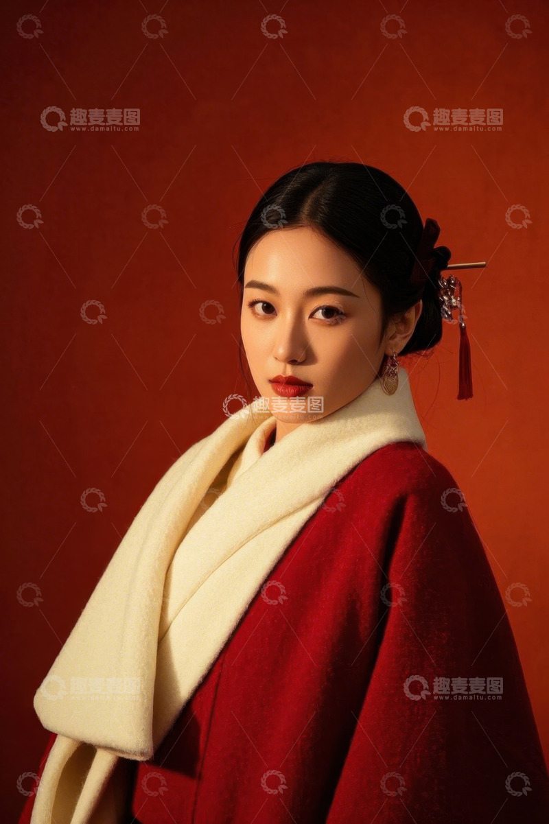 高清大图下载【趣麦麦图】红衣女子古典气质写真