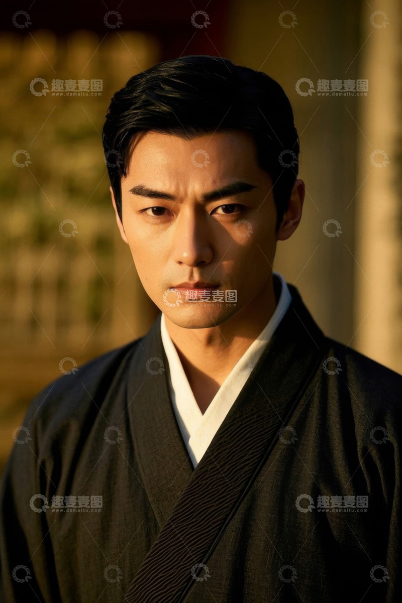 高清大图下载【趣麦麦图】身着黑色长袍的年轻男子肖像