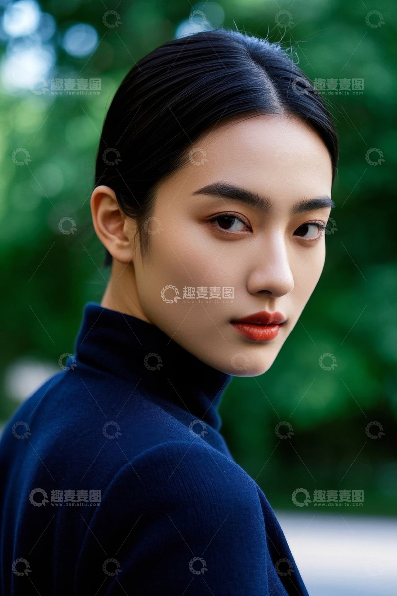 高清大图下载【趣麦麦图】侧颜回眸女子时尚写真