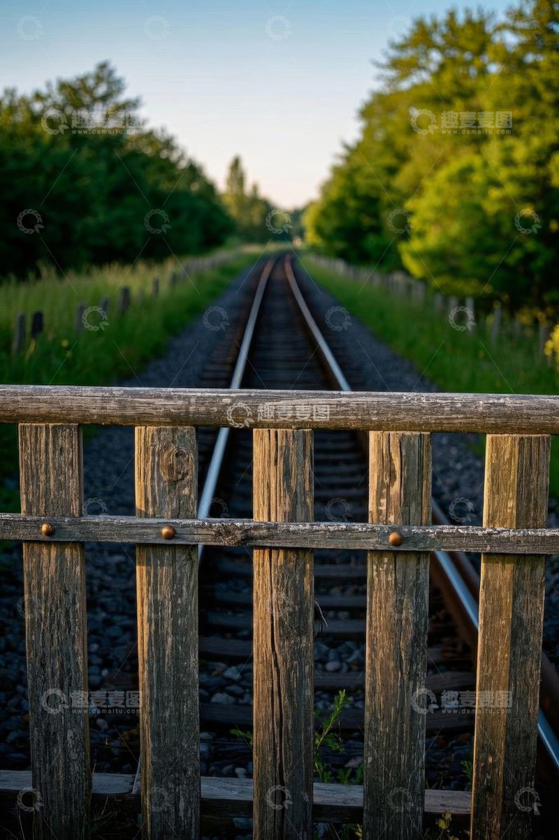 高清大图下载【趣麦麦图】铁轨旁木栅栏自然风景