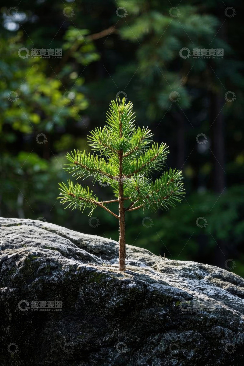 高清大图下载【趣麦麦图】岩石上的小松树苗
