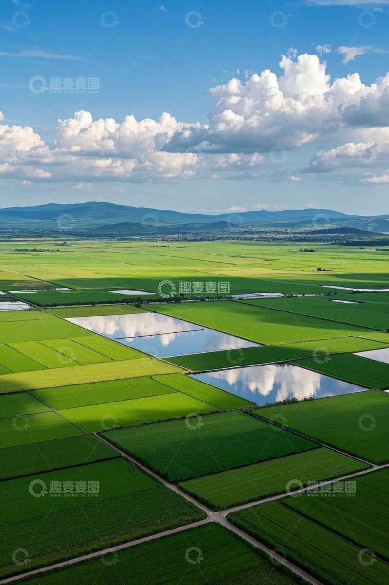高清大图下载【趣麦麦图】航拍绿色农田与水田景观