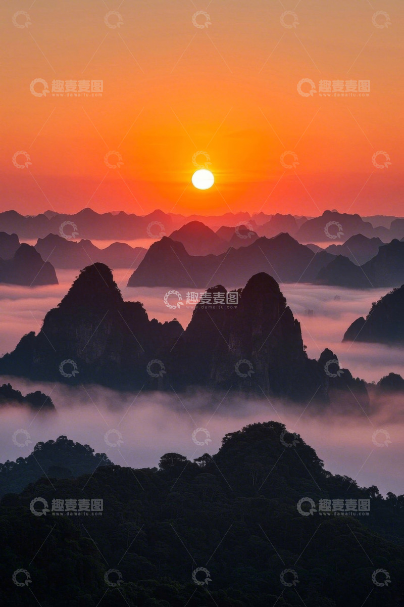 高清大图下载【趣麦麦图】山间日出云海自然风光