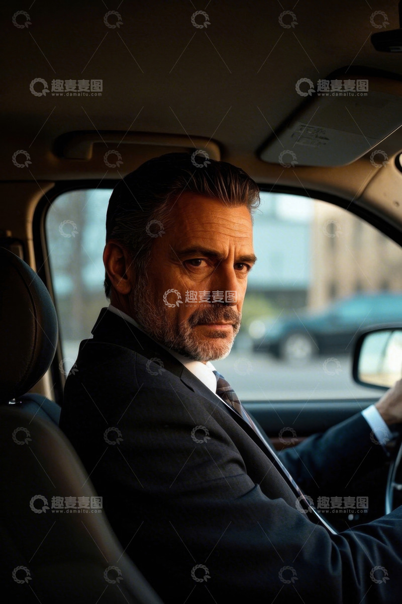 高清大图下载【趣麦麦图】西装男子车内凝视前方