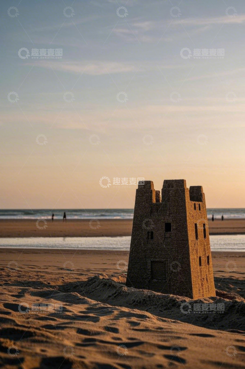 高清大图下载【趣麦麦图】海滩上的沙堡建筑