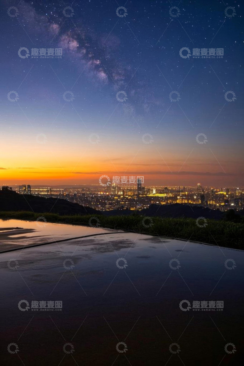 高清大图下载【趣麦麦图】城市天际线与星空夜景俯瞰