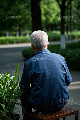 公园长椅上老年人背影