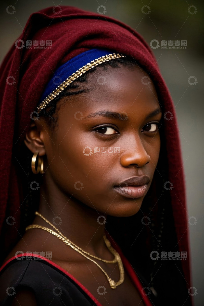 高清大图下载【趣麦麦图】红衣女子凝视远方气质优雅