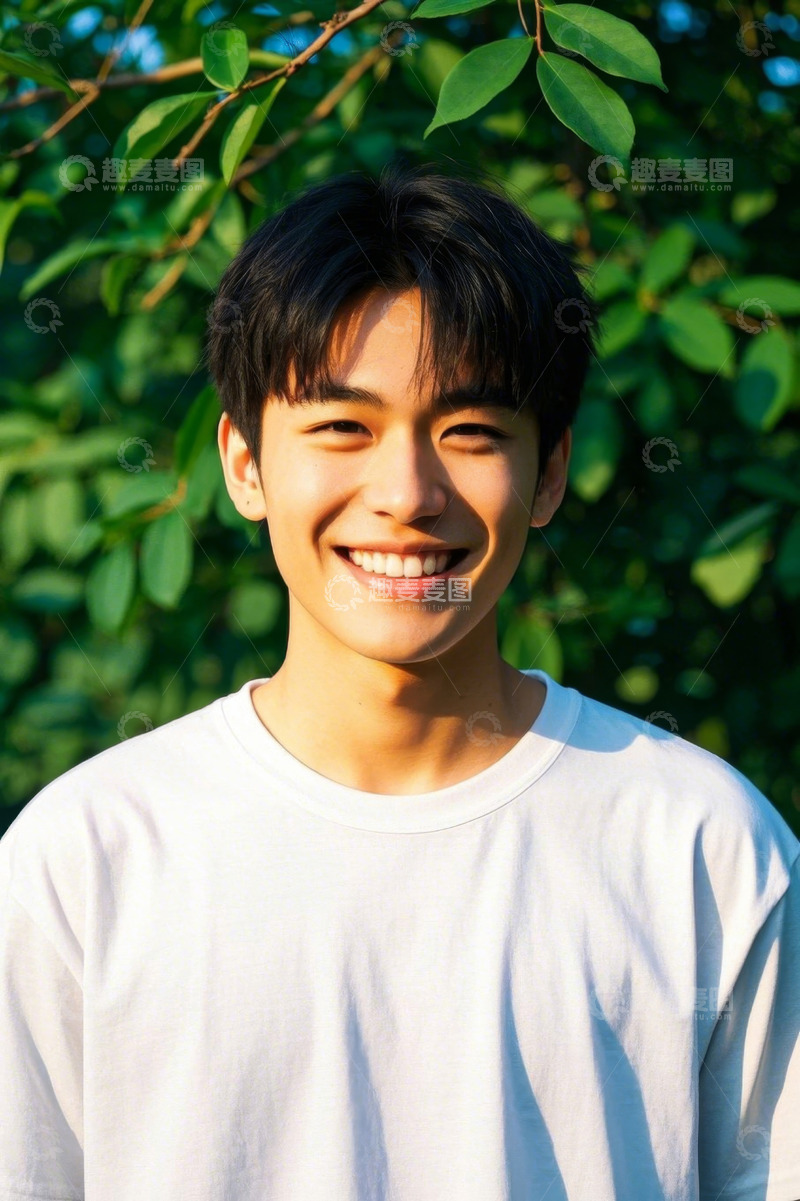 高清大图下载【趣麦麦图】阳光下微笑的清秀少年