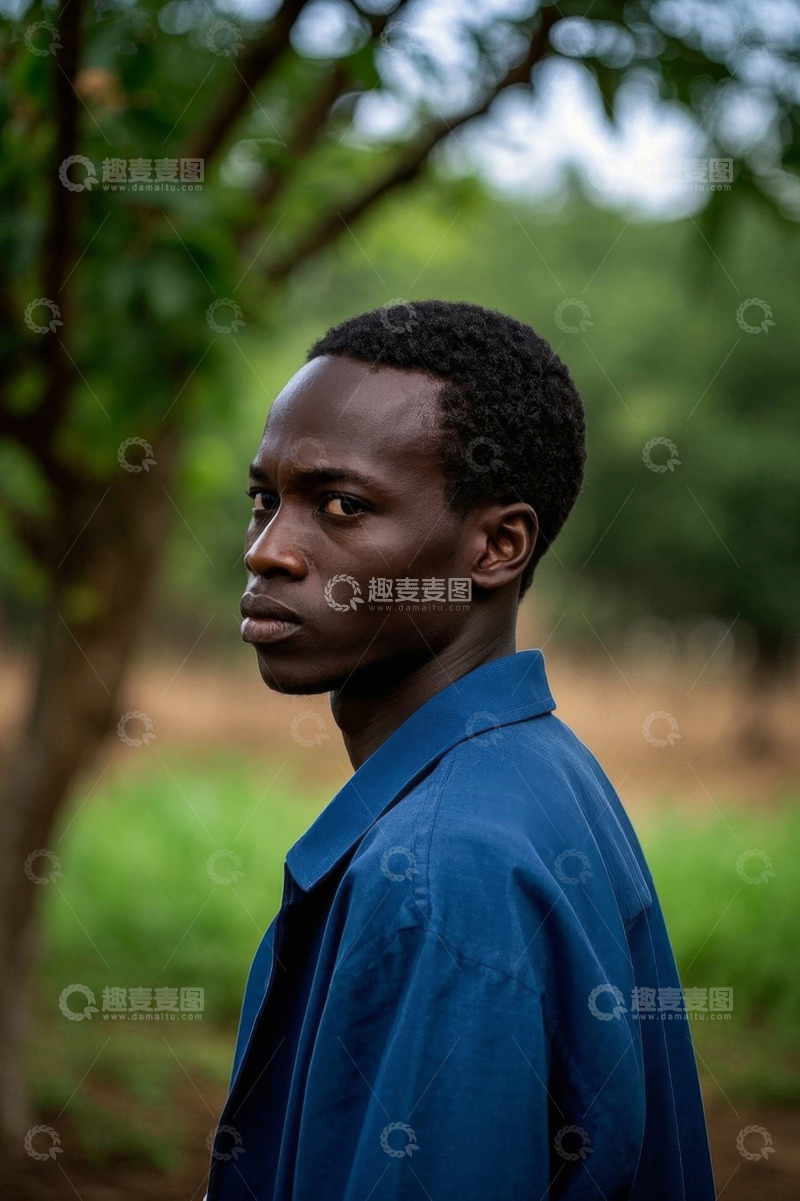 高清大图下载【趣麦麦图】非洲男子侧身凝视远方