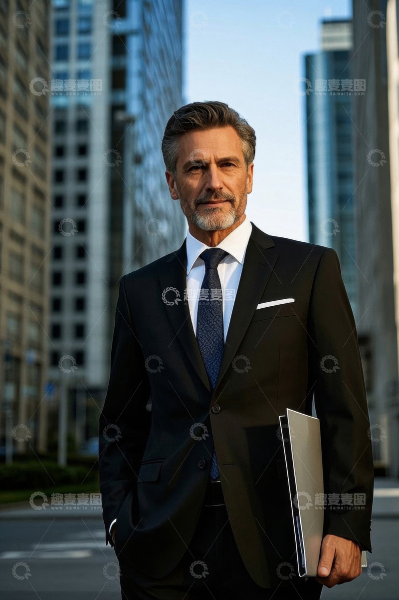 高清大图下载【趣麦麦图】西装革履中年男子都市街景
