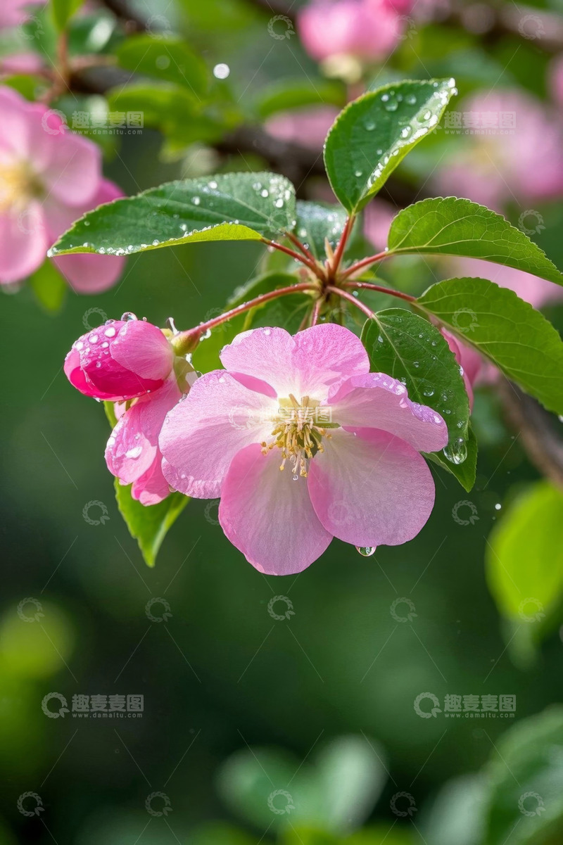高清大图下载【趣麦麦图】带水珠的粉色花朵特写