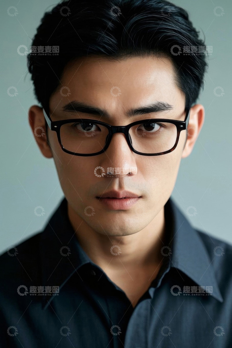 高清大图下载【趣麦麦图】青年男子肖像眼镜近照特写